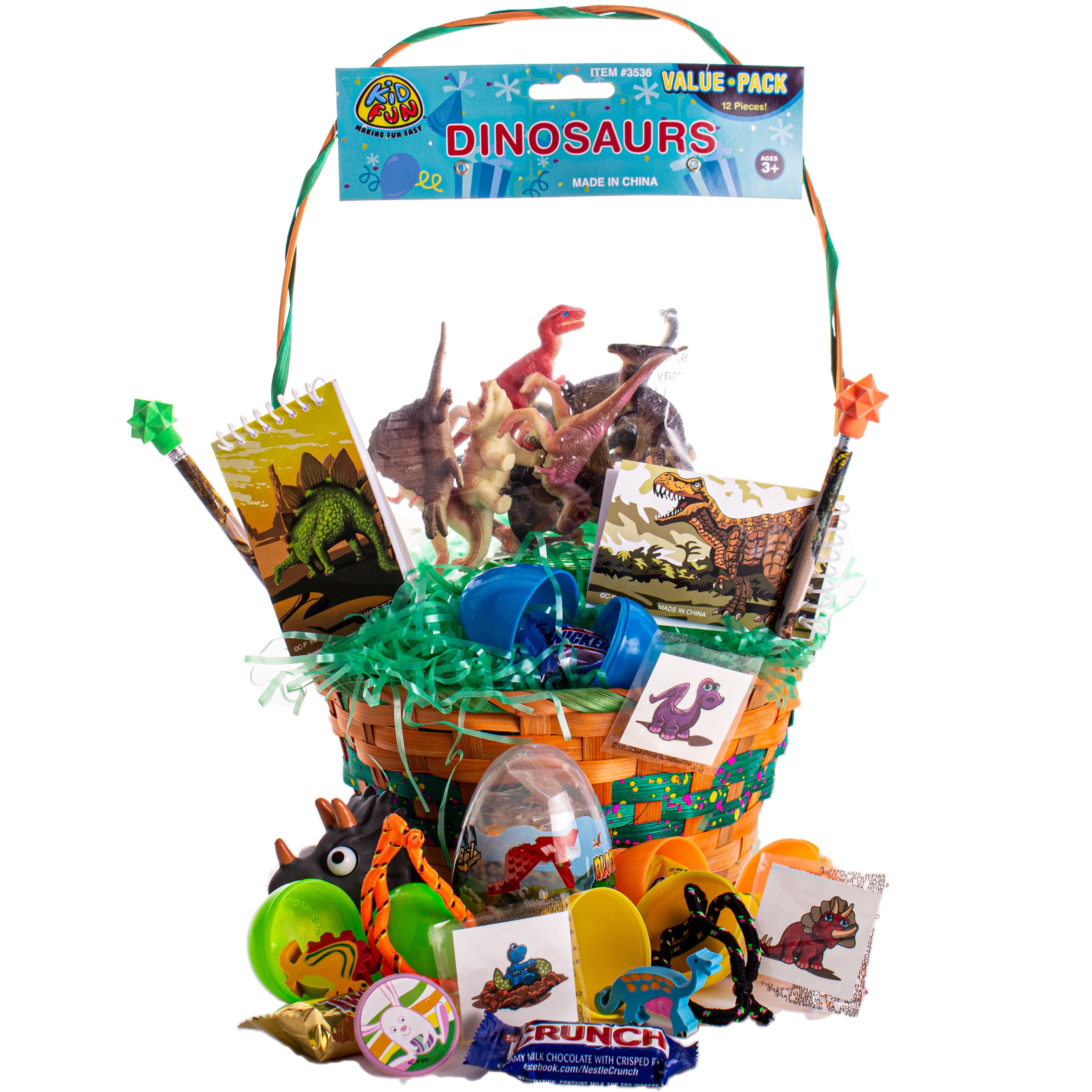 Dinosaur Toy & Treat Filled Kids 42pc Small Easter Basket Gift Set
