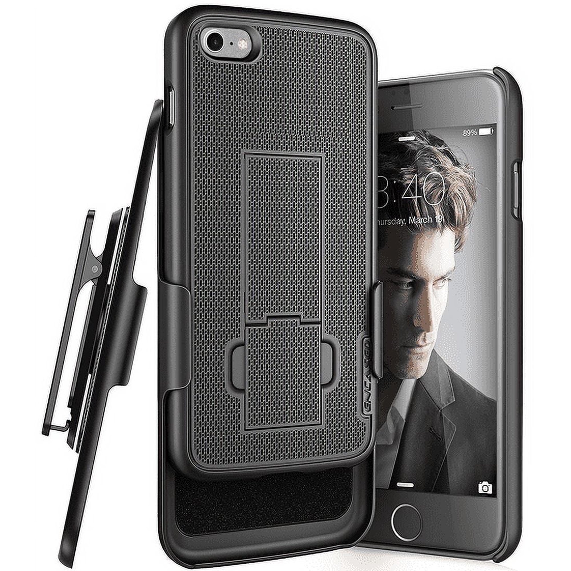 encased iphone 7 belt clip case, (ultra thin) secure-fit cover w/cliklock holster (black)