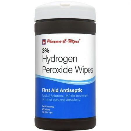 Pharma-C-Wipes 3% Hydrogen Peroxide Wipes, Antiseptic Skin WIpe, 5.6 Inches x 7 Inches, 40 Wipes per Canister, 6 Canisters