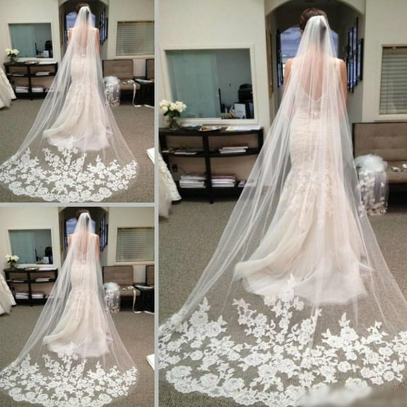 Dress Choice Layer Wedding Veil Bridal Veil Embroidery Lace Edge Bride with Comb Cathedral Length Hair Accessories (White)