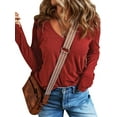 thumbnail image 3 of Hibeli Women V Neck Long Sleeve Solid Color Casual Pullover Top, 3 of 4