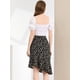 thumbnail image 5 of Falda Midi Allegra K Asimétrica Sirena Dobladillo Volantes Estampado Floral Leopardo Mujer Negro S, 5 of 6
