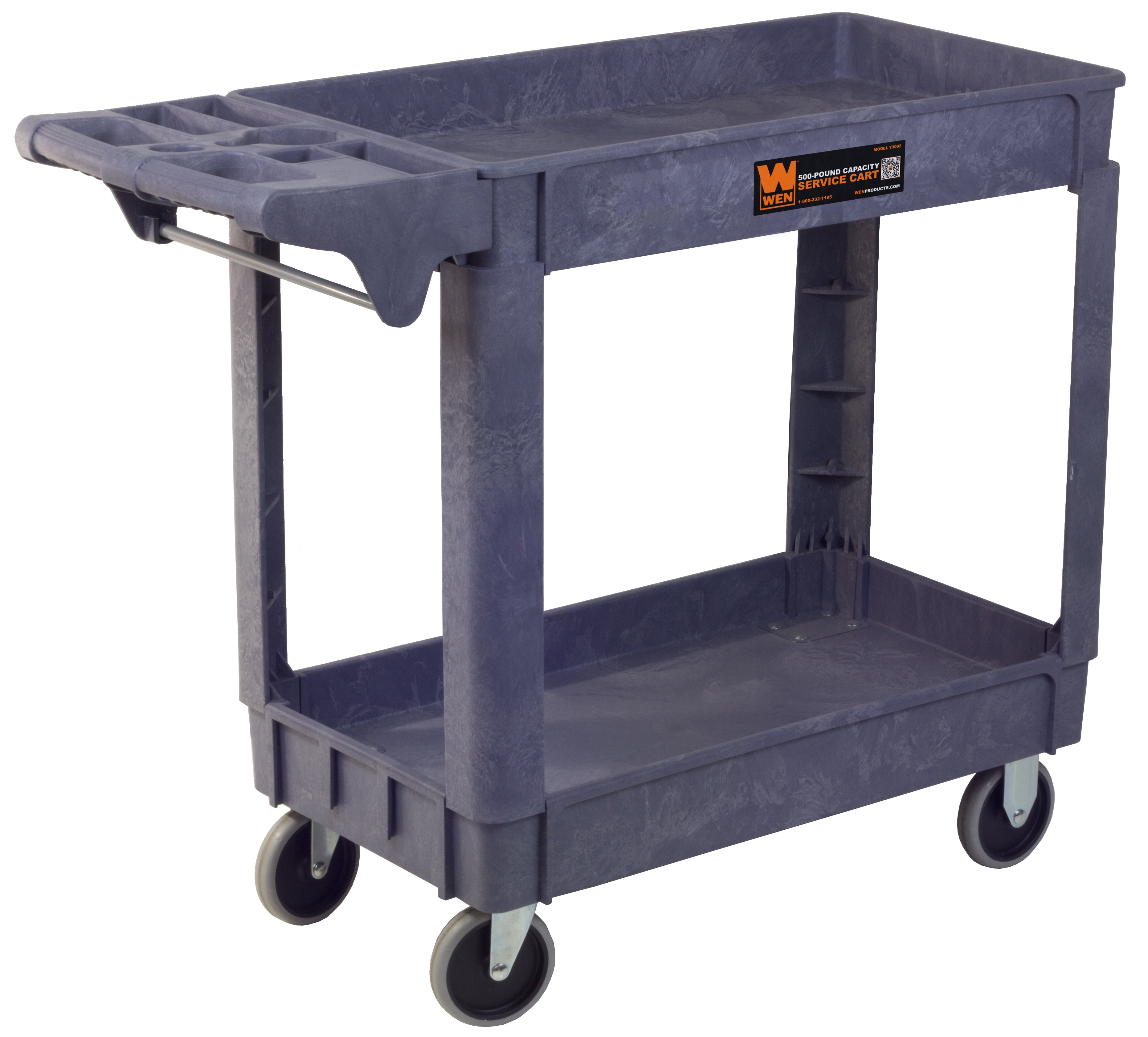 Tool Storage Utility Cart 2-Tub Ergonomic Push Handle Plastic Shelves Legs Black 