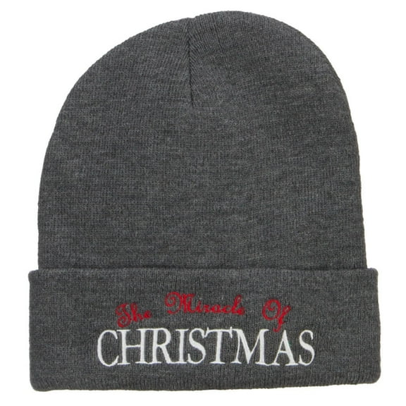 Miracle of Christmas Embroidered Long Beanie - Dk Grey OSFM