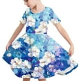 thumbnail image 6 of MKOSPLRT Girls Short Sleeve Floral Dress Kids Boho Casual Twirly Skater Dress Retro Boho Flowy Pleated Dress for Girls 4-14 Years, 6 of 8