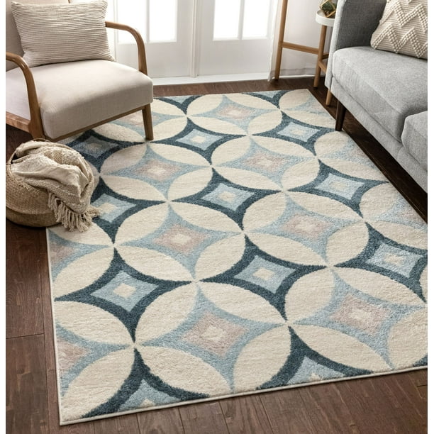 Well Woven Mystic Perla Modern Geometric Distressed Blue 7'10" x 9'10