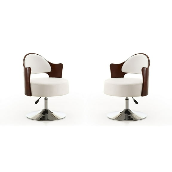 Bopper White and Polished Chrome Faux Leather Adjustable Height Swivel Accent Chair (Set of 2)
