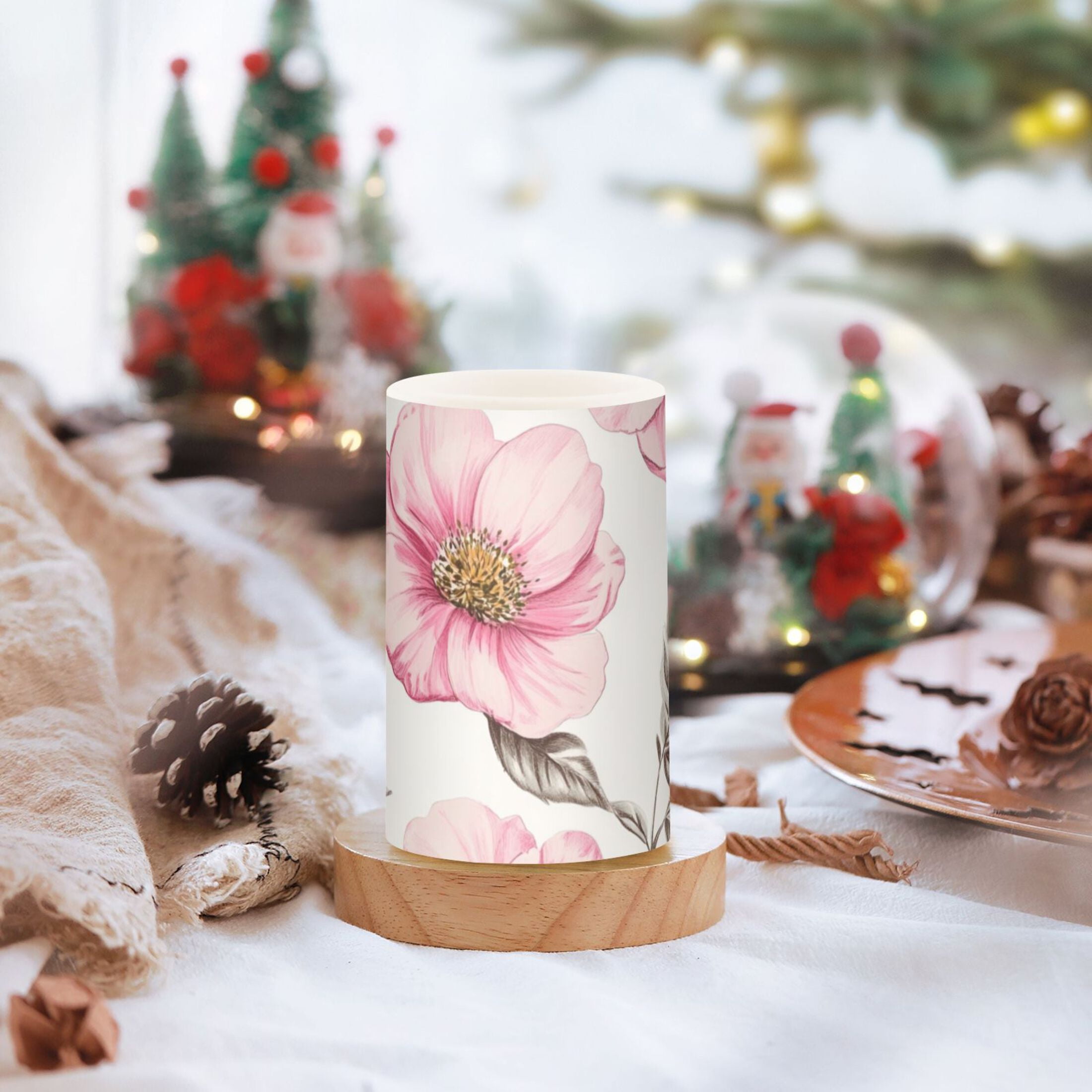 Vintage Style Bees Leaves Florals Flickering Flameless Candles LED Tealight Battery Operated with Remote Set of 2 Holiday Decor Ornaments