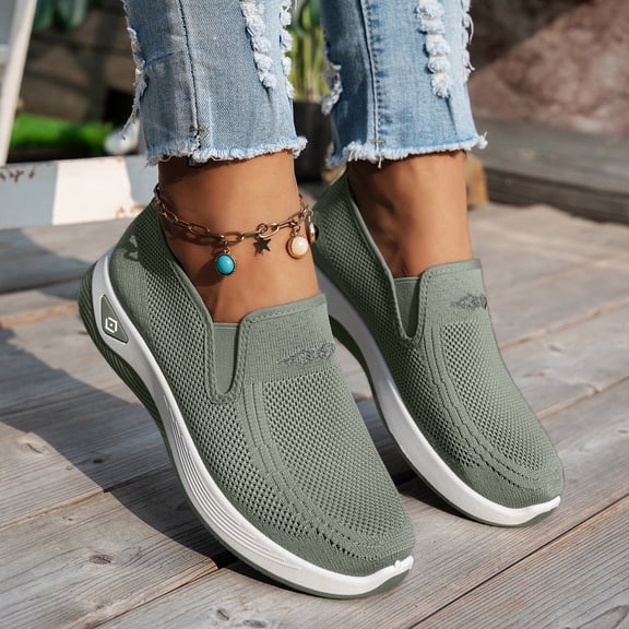 Women's Orthopedic Slip-On Sneakers Breathable Woven Diabetic Shoes with Arch Support Soft Cushion Hands-Free Design for Walking Comfort,Cyan#42