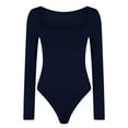 thumbnail image 6 of Elainilye Fashion Womens Bodysuit Long Sleeve Solid Color Square Neck Tight Fitting Cutout Jumpsuit Thong Shapewear,Blue, 6 of 8
