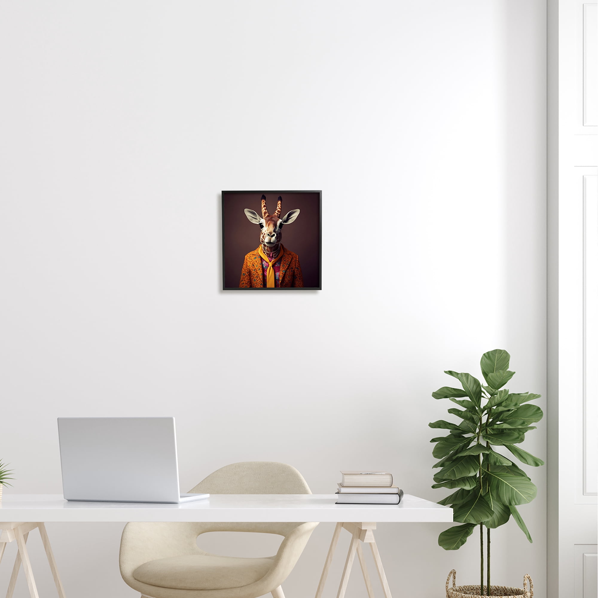 Stupell Industries Brown Vintage Fashion Giraffe Animals & Insects Painting Black Framed Art Print Wall Art, 12 x 12
