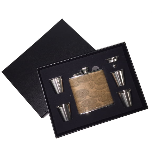 KuzmarK 6 oz. Leather Flask Set in Black Presentation Box -  White Chocolate Cookies
