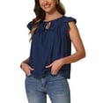 thumbnail image 4 of INSPIRE CHIC Casual V Neck Tops for Women's Dressy Summer Ruffle Short Sleeve Blouses Tops XS Dark Blue, 4 of 5