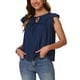 thumbnail image 4 of INSPIRE CHIC Blusas de manga corta con volantes para mujeres, elegantes, de cuello en V, verano, color azul oscuro, talla S, 4 of 5