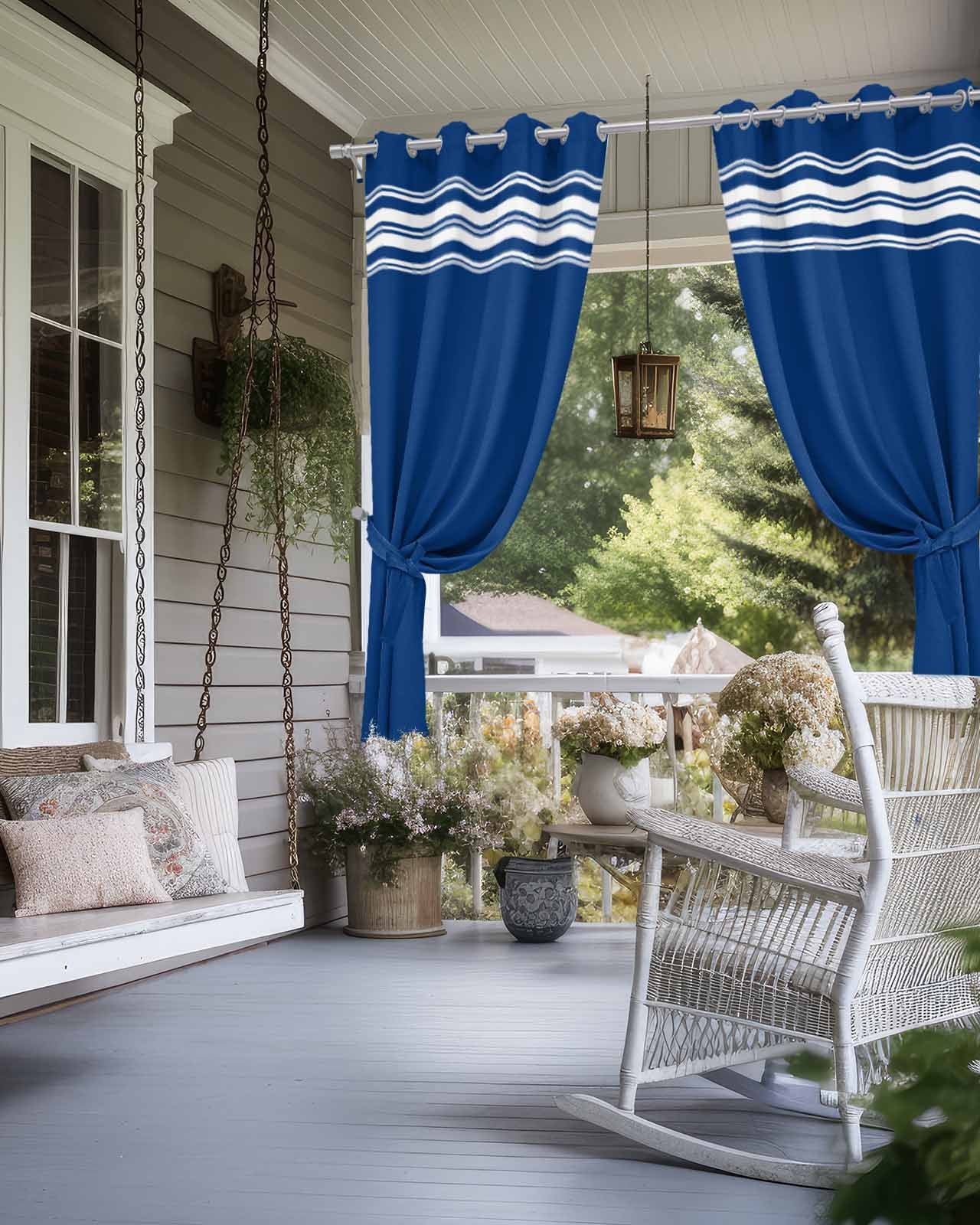Outdoor Curtains for Patio, Blue Striped Waterproof Blackout Outside Curtain for Porch/Pergola/Gazebo, Farmhouse Blue White Stripes Thermal Insulated Drapes for Cabana, 2 Panels, 54 x 84 Inch