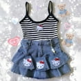 thumbnail image 4 of Sanrioed-vestido vaquero de Hello Kitty, traje de verano Y2K, moda Sexy, chaleco con tirantes a rayas, faldas medio plisadas, estilo Academia, 4 of 4