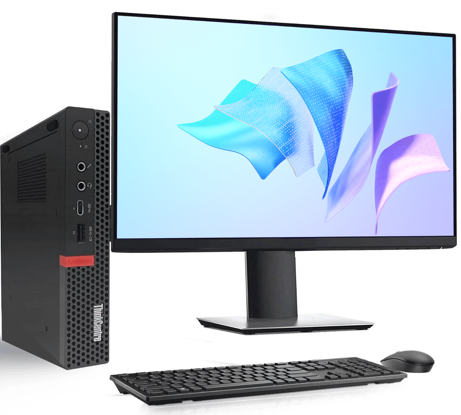 Restored Lenovo ThinkCentre M720q Tiny Desktop Computer — Intel Core i5-8500T — 8GB DDR4 RAM — 256GB SSD — 24" LED Monitor — Wireless Keyboard & Mouse — Built-in WiFi — Mini PC — Windows 11 Pro (Refurbished)