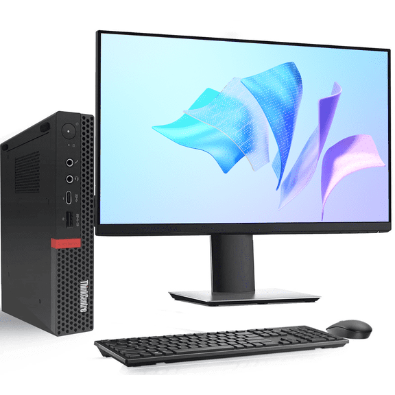 Restored Lenovo ThinkCentre M720q Tiny Desktop Computer — Intel Core i5-8500T — 8GB DDR4 RAM — 256GB SSD — 24" LED Monitor — Wireless Keyboard & Mouse — Built-in WiFi — Mini PC — Windows 11 Pro (Refurbished)