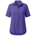 thumbnail image 5 of Duoif Women Lapel Collar Cotton Linen Top Short Sleeve High Low Hem Casual Blouse Summer 2026 Lightweight Breathable Loose Fit Daily Wear Vacation, Purple, M, 5 of 8