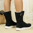 thumbnail image 5 of Women's Plush Black Mid Calf Boots Suede Fleece Lined Platform Booties Winter Warm Non Slip Work Shoes, 5 of 9