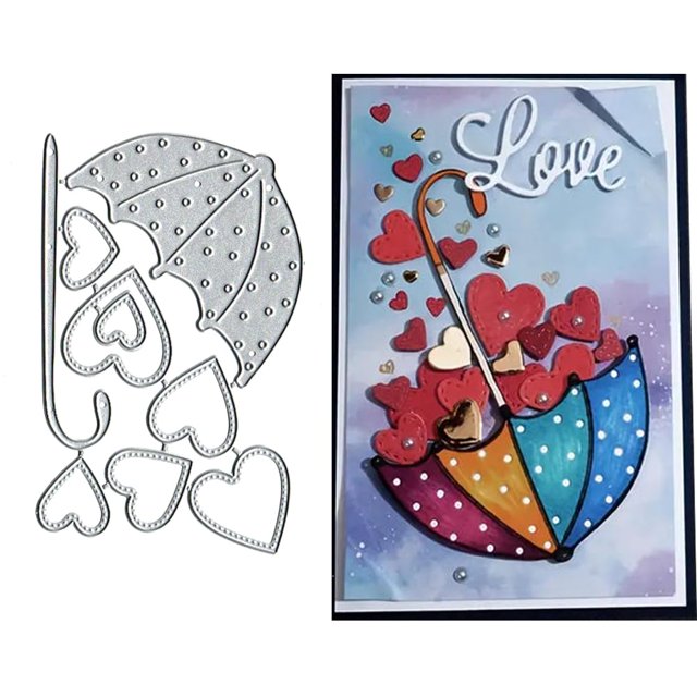 Matrices de corte metálicas DAIYEEXU, paraguas con corazones, acero al carbono, 12 x 7,5 cm