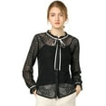 thumbnail image 1 of INSPIRE CHIC Women's Ruffled Collar Long Sleeve See Through Lace Button Down Shirt, 1 of 6