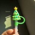 thumbnail image 2 of 1pc Reusable Silicone Straw Cover with Cute Cartoon Santa Claus, Christmas Tree, Pumpkin, and Cat Designs - Dust-proof Straw Tips Cover for Party, Travel, and Home Use, 2 of 4