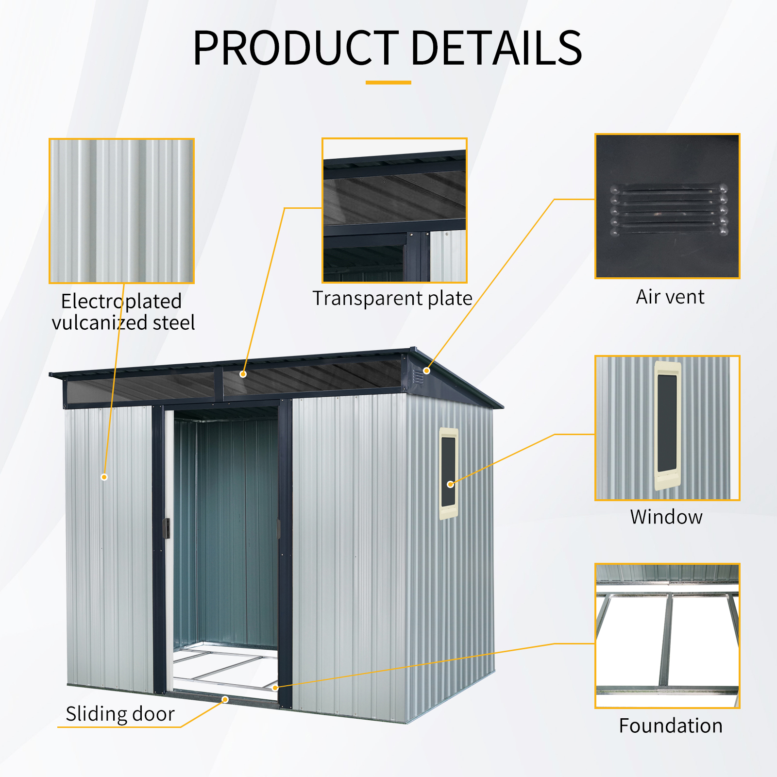 Alvantor Outdoor Storage Shed 8 x 6 Ft Metal Garden Shed with Window and Transparent plate for Backyard, Garden White