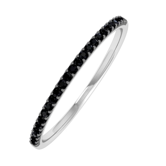 0.08 Carat (ctw) 10K White Gold Round Black Diamond Ladies Dainty Anniversary Wedding Stackable Ring (Ring Size 6)