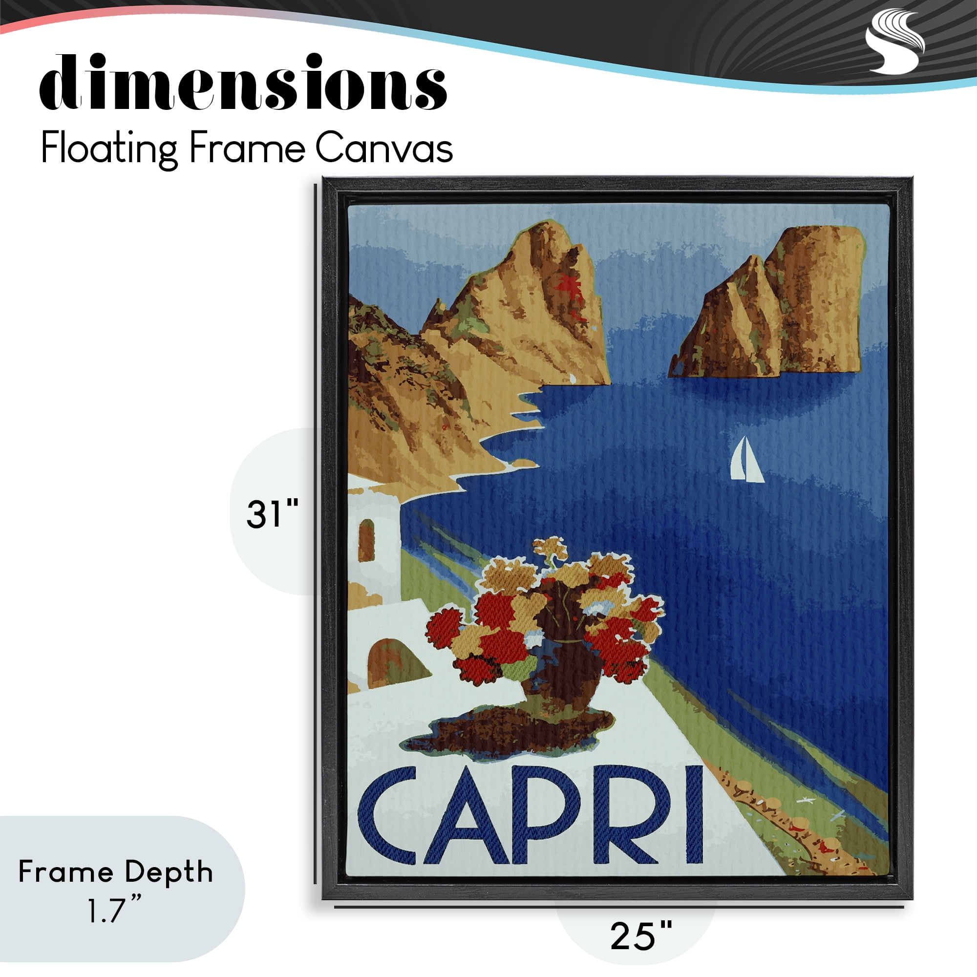 Stupell Industries Capri Island Cliffs Black Framed Floater Canvas Wall Art, design by Lil' Rue