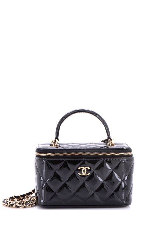 Pre-Owned Classic Top Handle Vanity Case with Chain Quilted Patent Small By Rebag