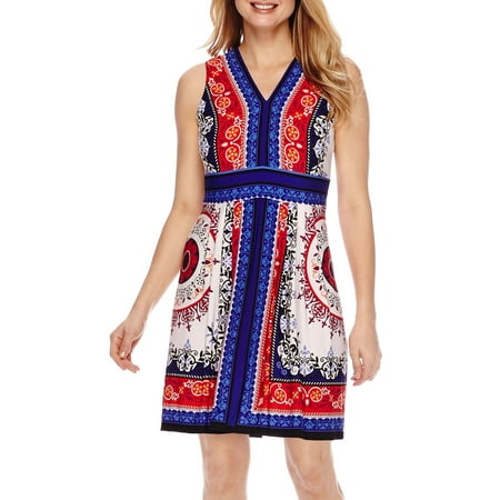 Printed Slinky Jersey Dress - Sandra Darren Women''s Petite Sleeveless Printed Jersey Sheath Dress