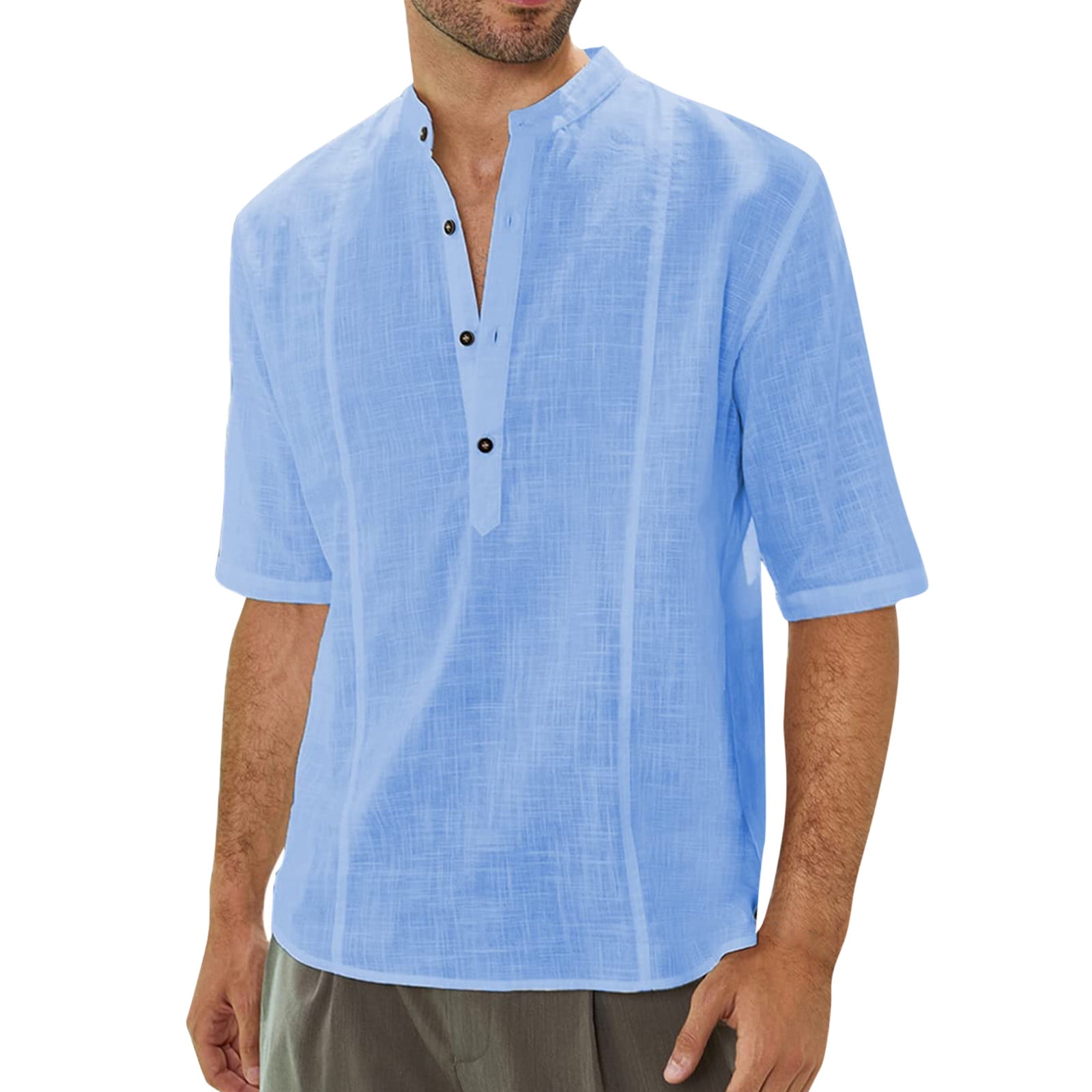 Mens Dress Shirts Slim Fit Men'S Summer Casual Solid Shirt
