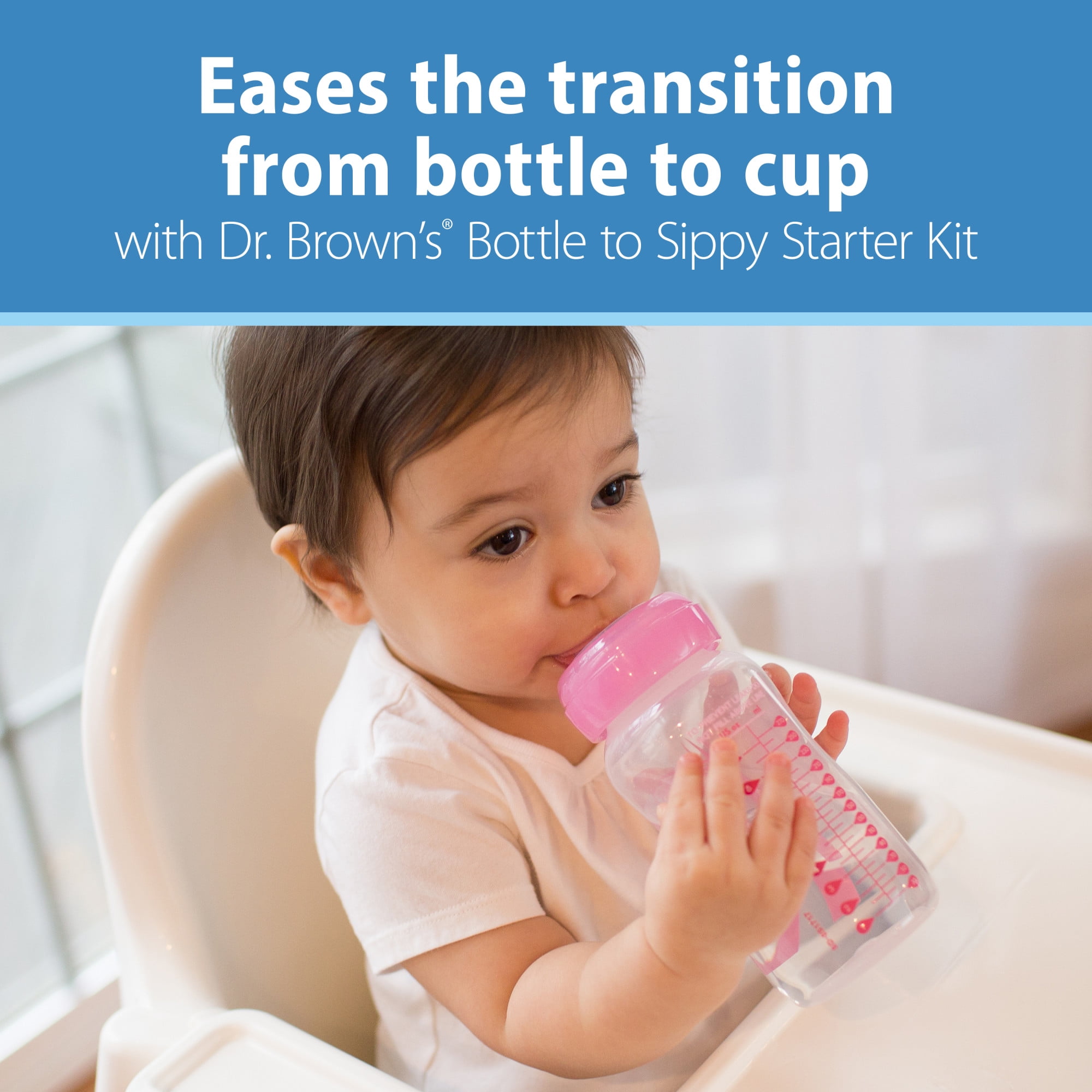 Dr. Brown’s Anti-Colic Options+ Wide-Neck Sippy Bottle Starter Kit, 9oz/270ml, Pink, BPA Free, 6m+, 2 Pack