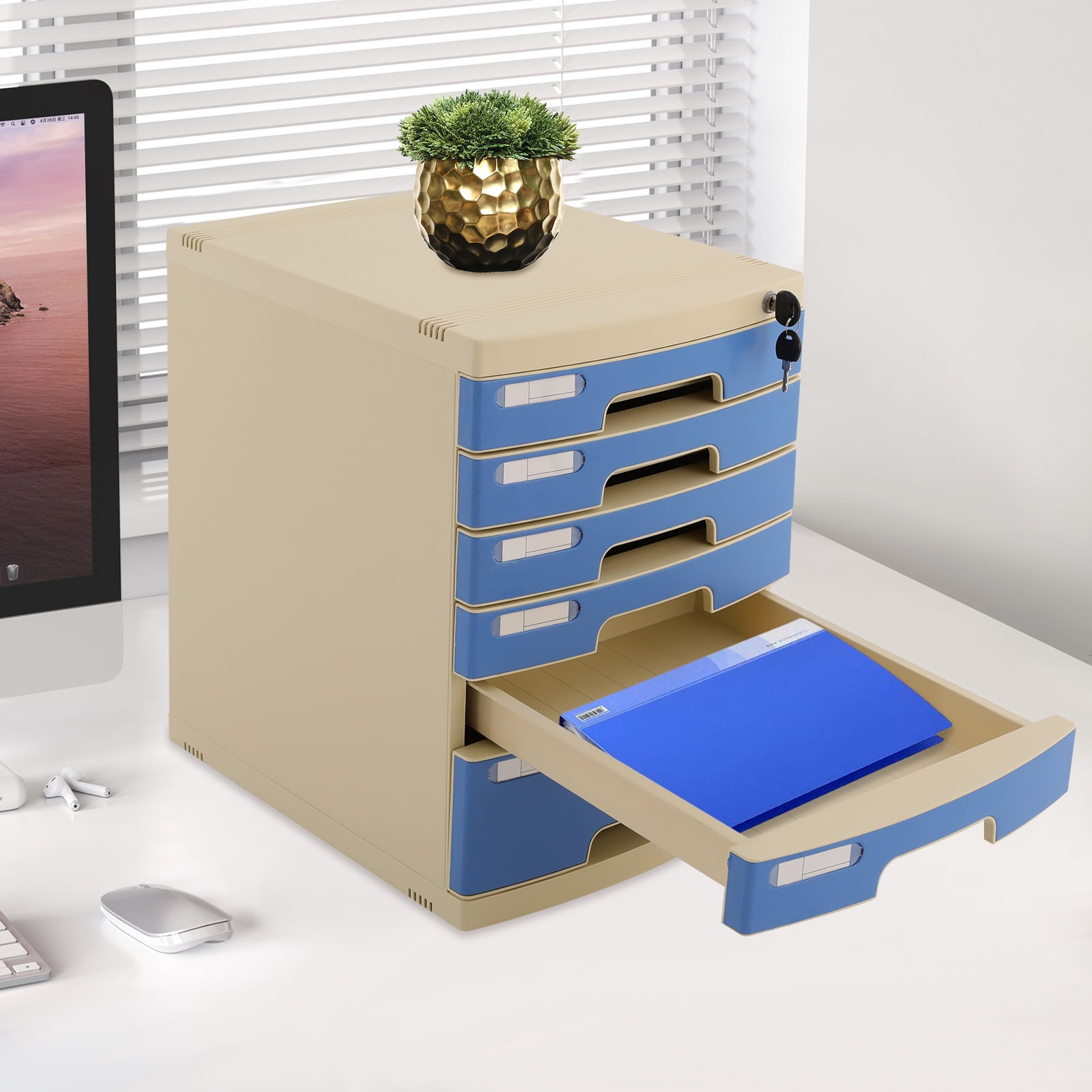 6-Tier Office Document Organizer Plastic Desktop Organizer with Lockable Drawers Office Supplies Filing Tidy Storage Shelf Flat File Cabinet Jewelry Organizer Storage Cabinet