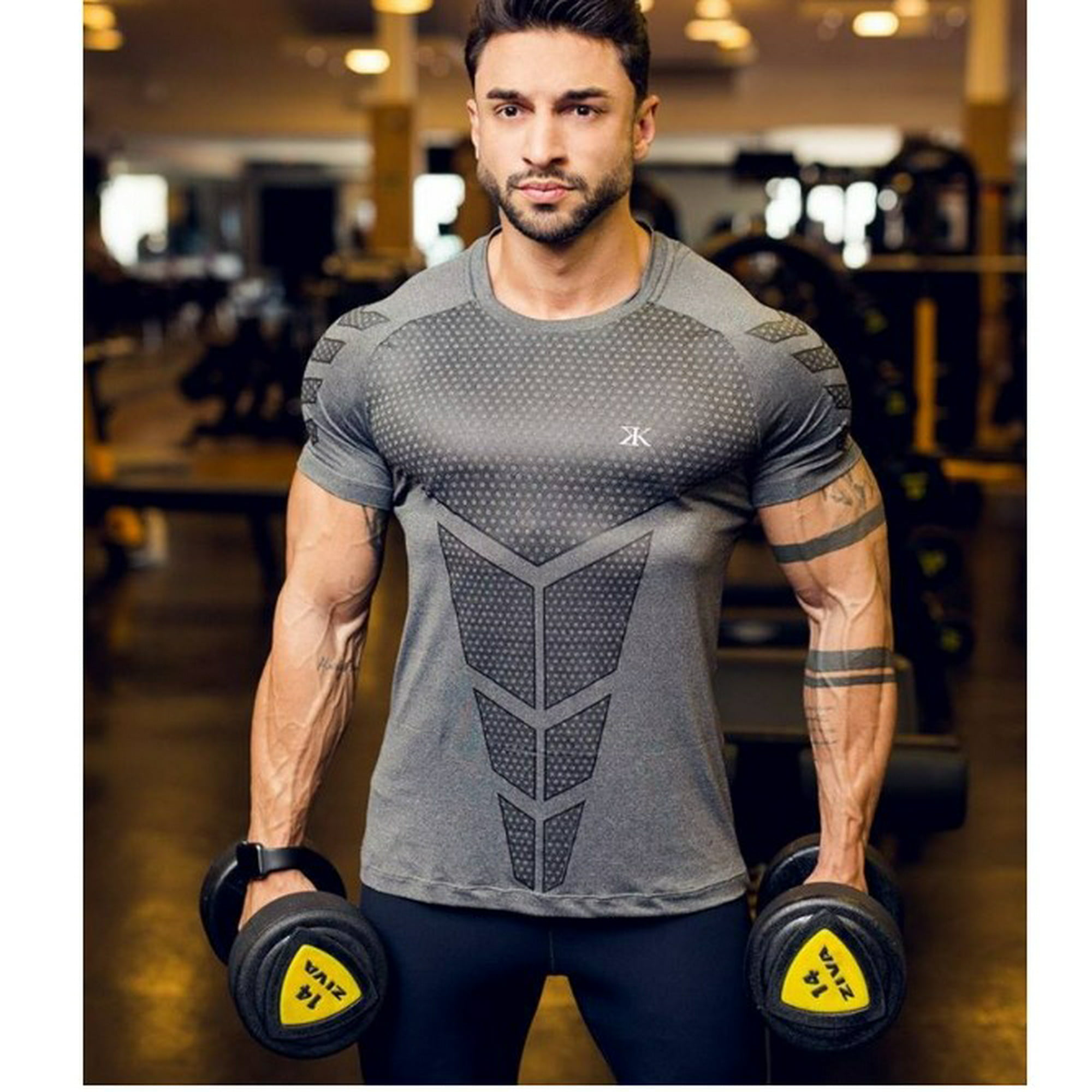 Caitzr Gym Slim Fit T-shirt, Casual Short Sleeve Bodybuilding Crew Neck Tops - Walmart.com