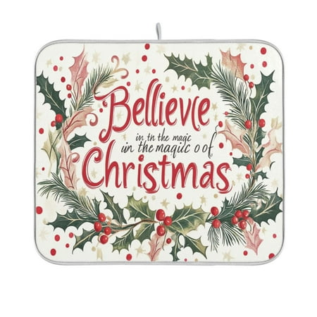 

BZSMCE Dish Drying Mat Design Leaf Wreath Pattern for Christmas Design Drying Mats