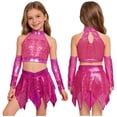 thumbnail image 5 of SiiRoh Kids Girls Shiny Sequins Crop Top with Metallic Skirt with Gloves Cheer Uniform Jazz Latin Dance Outfits Hot Pink 14, 5 of 6