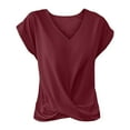 thumbnail image 7 of Uqiangy Crop Tops for Women Women's Comfy Summer Tops Short Sleeve V Neck Blouses T Shirts Twist Knot Tees Twist Front Top Cross Front Tops for Women Twist Knot T-Shirts Knotted Tops for Women Red L, 7 of 7