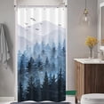 thumbnail image 4 of Blue Misty Forest Shower Curtain Set Ombre Navy Blue White Waterproof Fabric Shower Curtains Nature Tree Mountain Woodland Decorative Bathroom Bath Curtain Without Hook (Blue, 36 × 72), 4 of 5