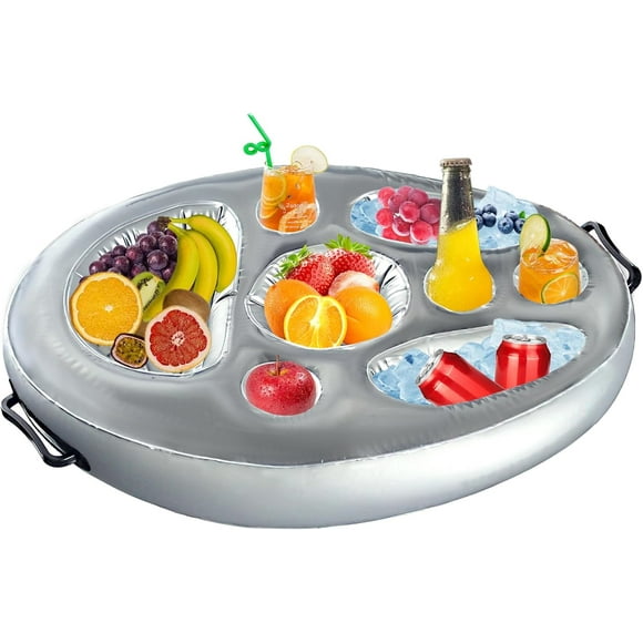 1 PcsFloating Drink Holder for Pool Inflatable Drink Tray with 8 Holes Large Capacity Swimming Pool Cup Holders Swimming Pool Accessories Floating Cooler for Drinks Hot Tub Accessories