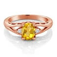 thumbnail image 2 of Gem Stone King 18K Rose Gold Plated Silver Yellow Citrine and White Moissanite 3 Stone Engagement Ring for Women | 1.38 Cttw | Oval 8X6MM | Round 2MM | Gemstone November Birthstone | Size 5, 2 of 5