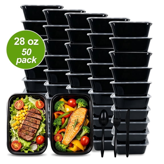 Hima Shilajatun Meal Prep Containers with Lids, 28 oz, 50 Pack, Plastic To Go Food Boxes with Cutlery Sets