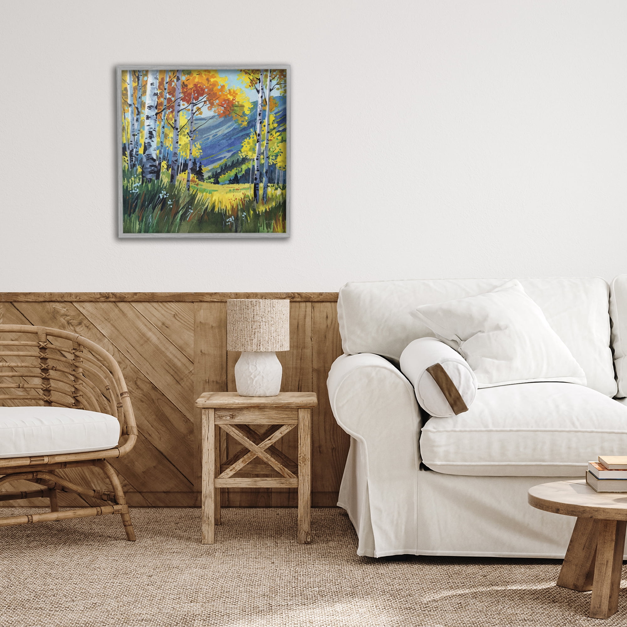 Stupell Industries Autumn Golden Birch Grove Gray Framed Giclee Art, design by Kate Jarvik Birch