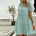 thumbnail image 4 of QUYUON Mini Dresses for Women Casual Crew Neck Short Sleeve Ruffle Tiered Summer Dress Pleated A-Line Flowy Short Dress Beach Sundress Evening Cocktail Party Knee Length Dresses Style D-146 Green M, 4 of 6