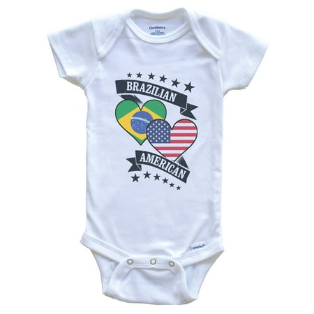 

Brazilian American Heart Flags Brazil America Baby Bodysuit 6-9 months white