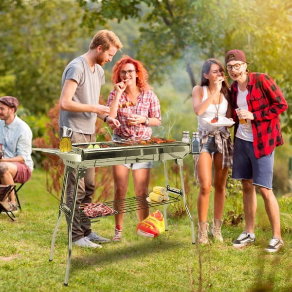 16.7x10x17.7in Portable Charcoal Grill Foldable BBQ Suitcase Grill Shelf For Outdoor Camping Picnics Garden Grilling