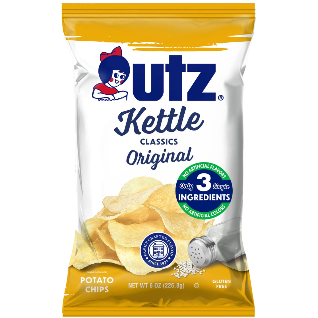 (3 pack) Utz Kettle Classics Original Potato Chips, Gluten-Free, 8 oz Bag