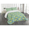 thumbnail image 3 of Ambesonne Shark Quilted Bedspread Set 3 Pcs, Friendly Yellow Fishes, King Size, Sea Green Yellow, 3 of 5