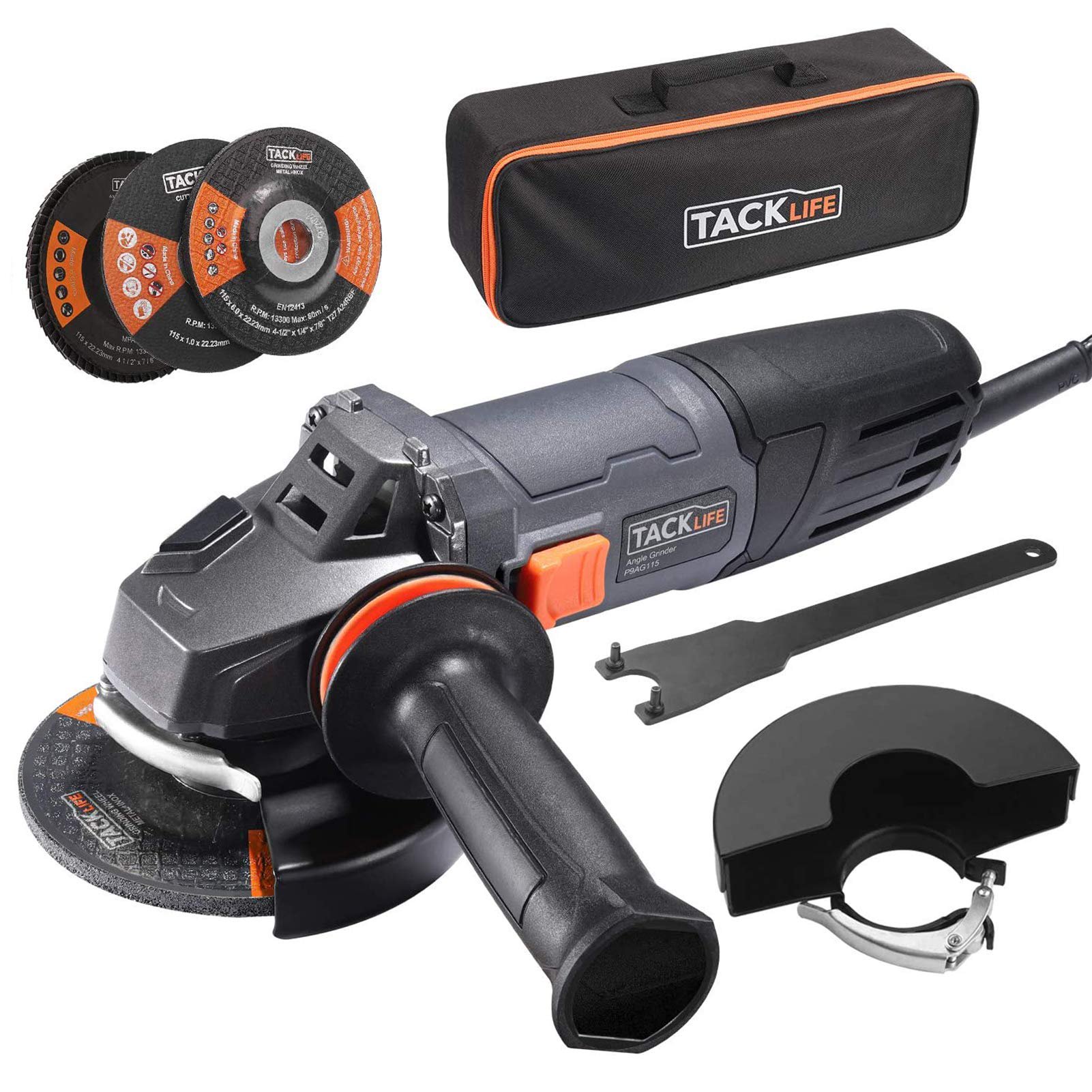 TACKLIFE 8.5Amp Angle Grinder Tool, 4-1/2-inch Angle Grinder 12000RPM, with  Anti-Vibration Handle P9AG115